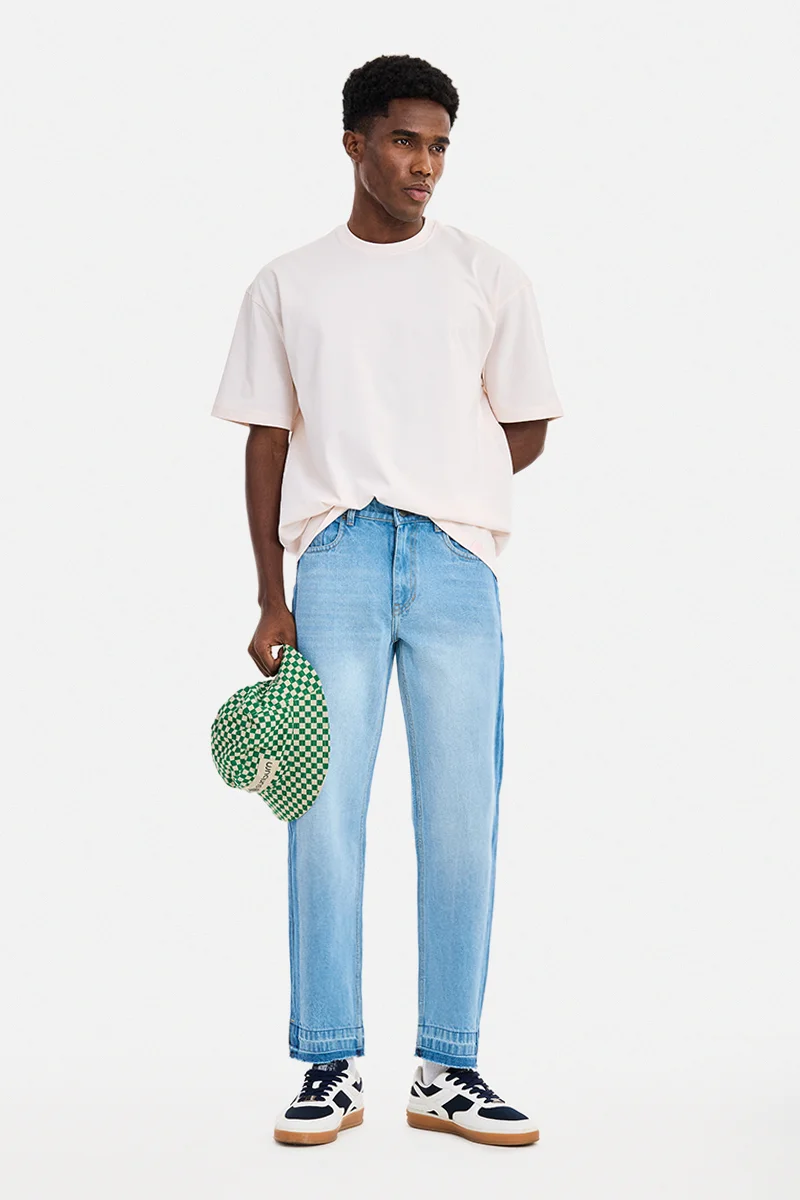 سنيتش Pastel Pink Solid Half Sleeve Oversized Streetwear T-Shirt
