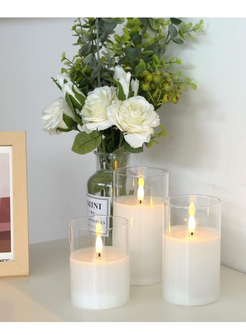 ELTRAZONE Set of 3 Glass Flameless Candles with Timer & Remote Control | Flickering LED Pillar Candles | Battery-Powered for Home, Restaurant, and Holiday Decor | Safe, Elegant Lighting with Realistic Flame Effect - Image 4