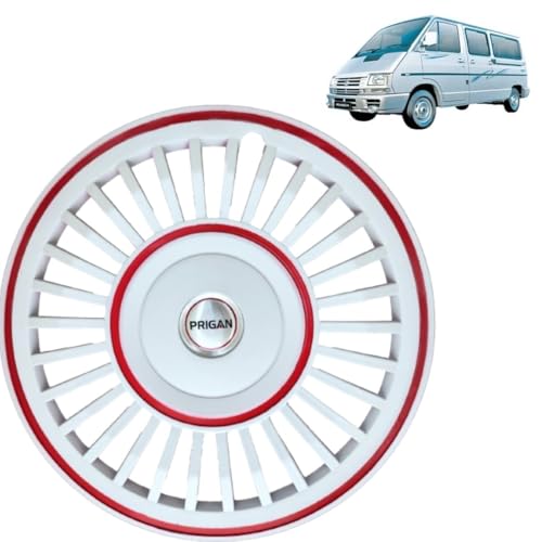 PRIGAN Wheel Cover for TATA Winger 14 Inch White Red Wheel Cap (Available in 13,14 Inch) (Set of 4 Pcs) (Press Fitting) Model- Vintage White Red-14 - Image 1