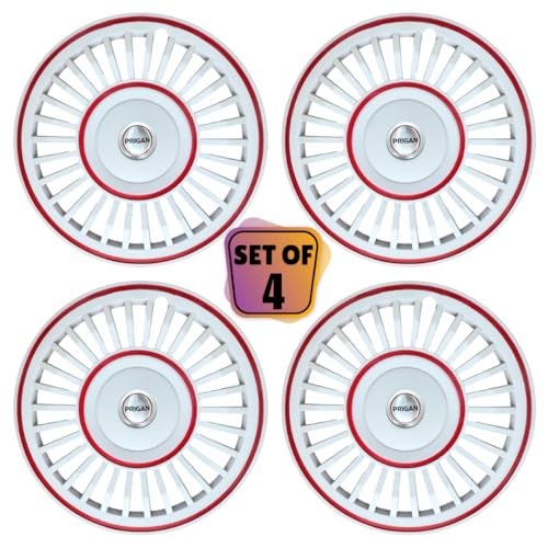 PRIGAN Wheel Cover for TATA Winger 14 Inch White Red Wheel Cap (Available in 13,14 Inch) (Set of 4 Pcs) (Press Fitting) Model- Vintage White Red-14 - Image 2