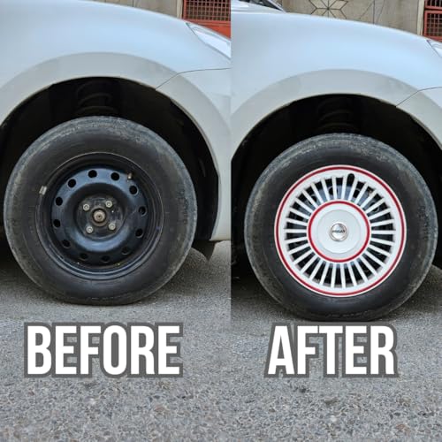 PRIGAN Wheel Cover for TATA Winger 14 Inch White Red Wheel Cap (Available in 13,14 Inch) (Set of 4 Pcs) (Press Fitting) Model- Vintage White Red-14 - Image 3
