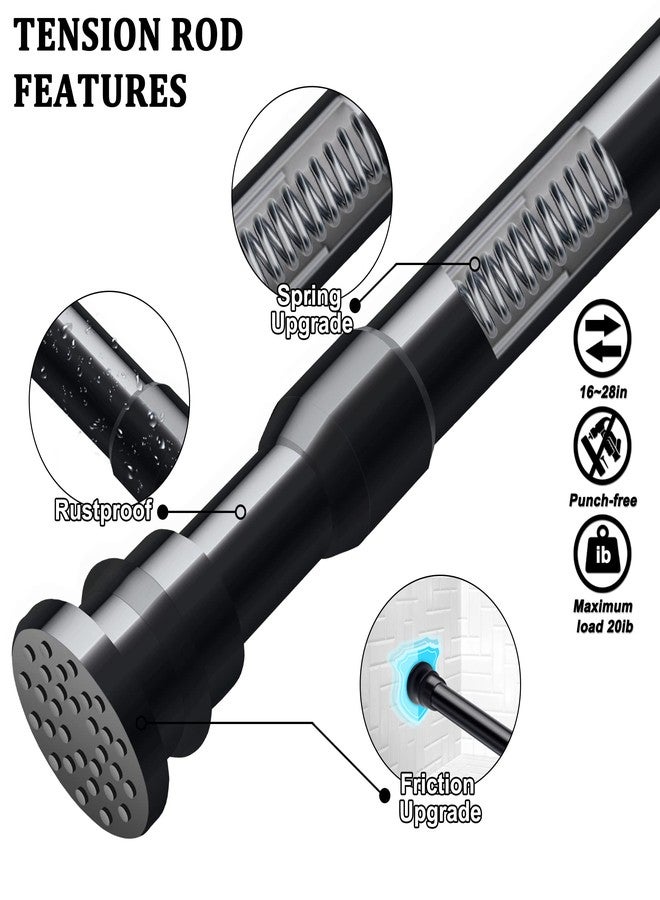 QILERR Small Tension Curtain Rods 16 to 28 Inches, Adjustable Expandable Short Shower Rod Non-Slip Non Drill Spring Tension Rod for Windows, Closet, Kitchen, Black - Image 2
