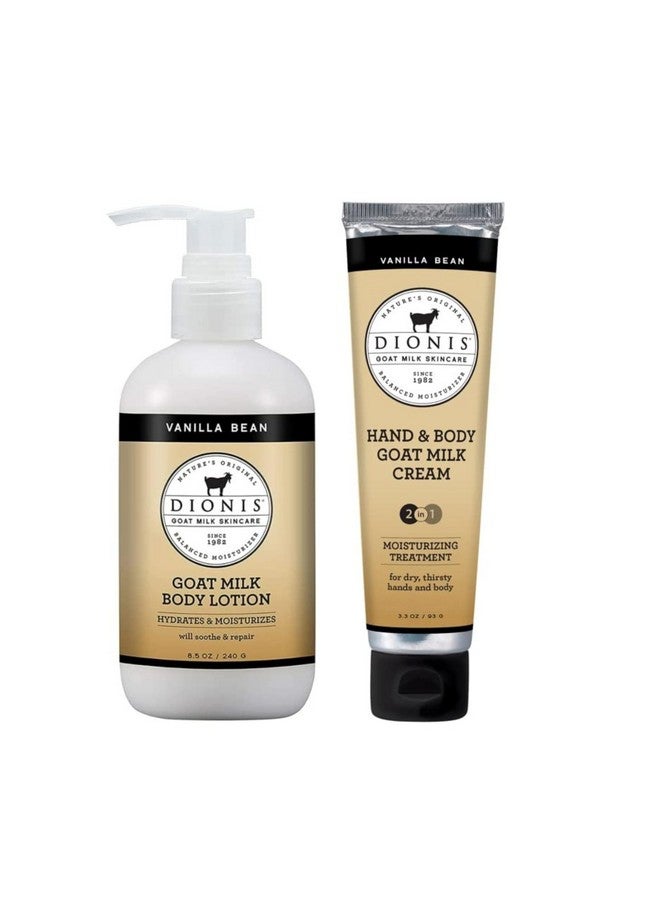 Dionis Goat Milk Skincare Vanilla Bean 8.5Oz Hydrating Body Lotion And 3.3Oz Hand & Body Moisturizing Travel Size Cream Scented Bundle, Natural Ingredients, Made In The Usa, Cruelty Free, Paraben Free - Image 1
