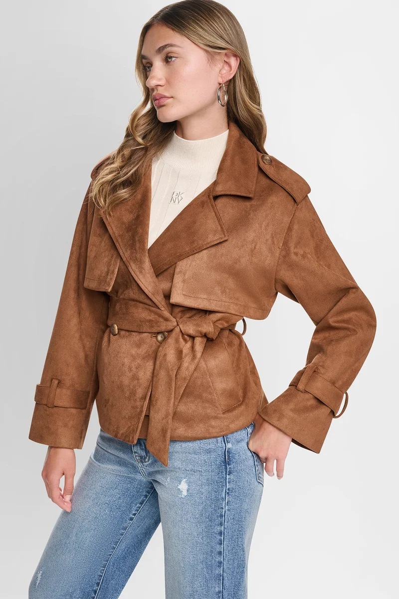DKNY  FAUX SUEDE SHORT TRENCH COAT for Women | Best Price UAE