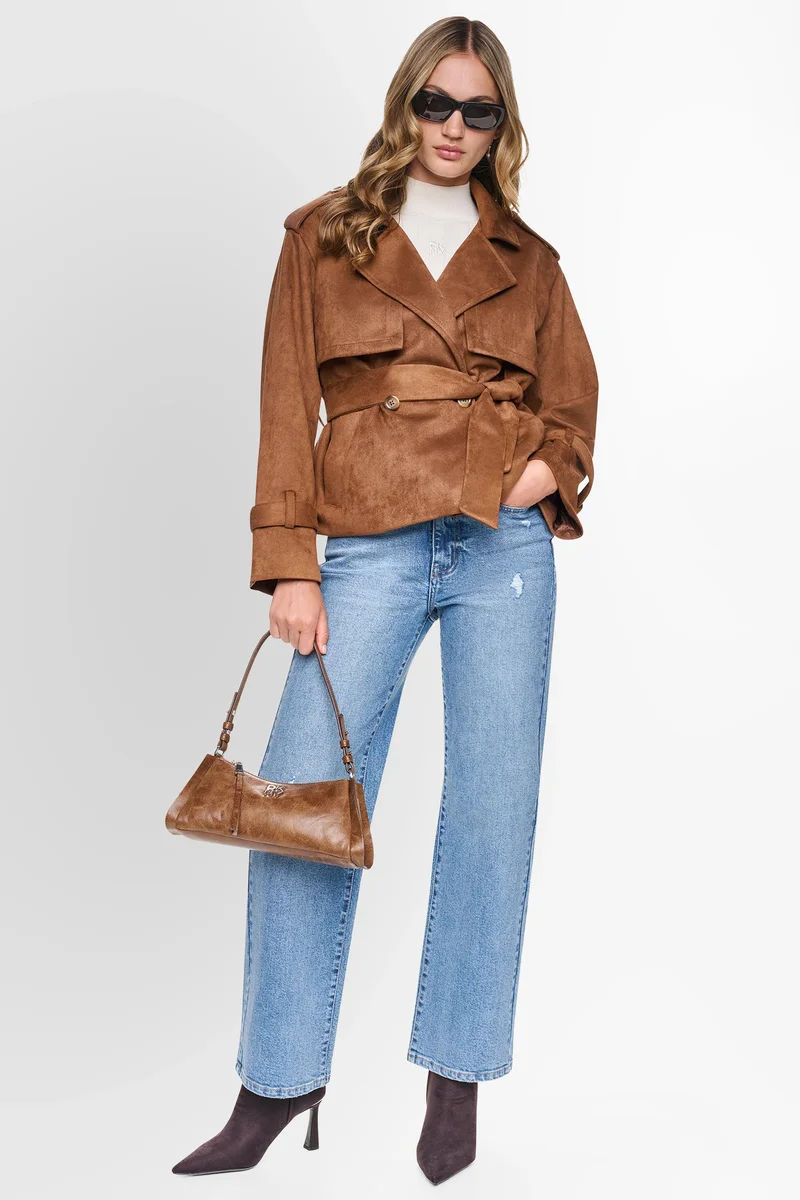 DKNY  FAUX SUEDE SHORT TRENCH COAT for Women | Best Price UAE