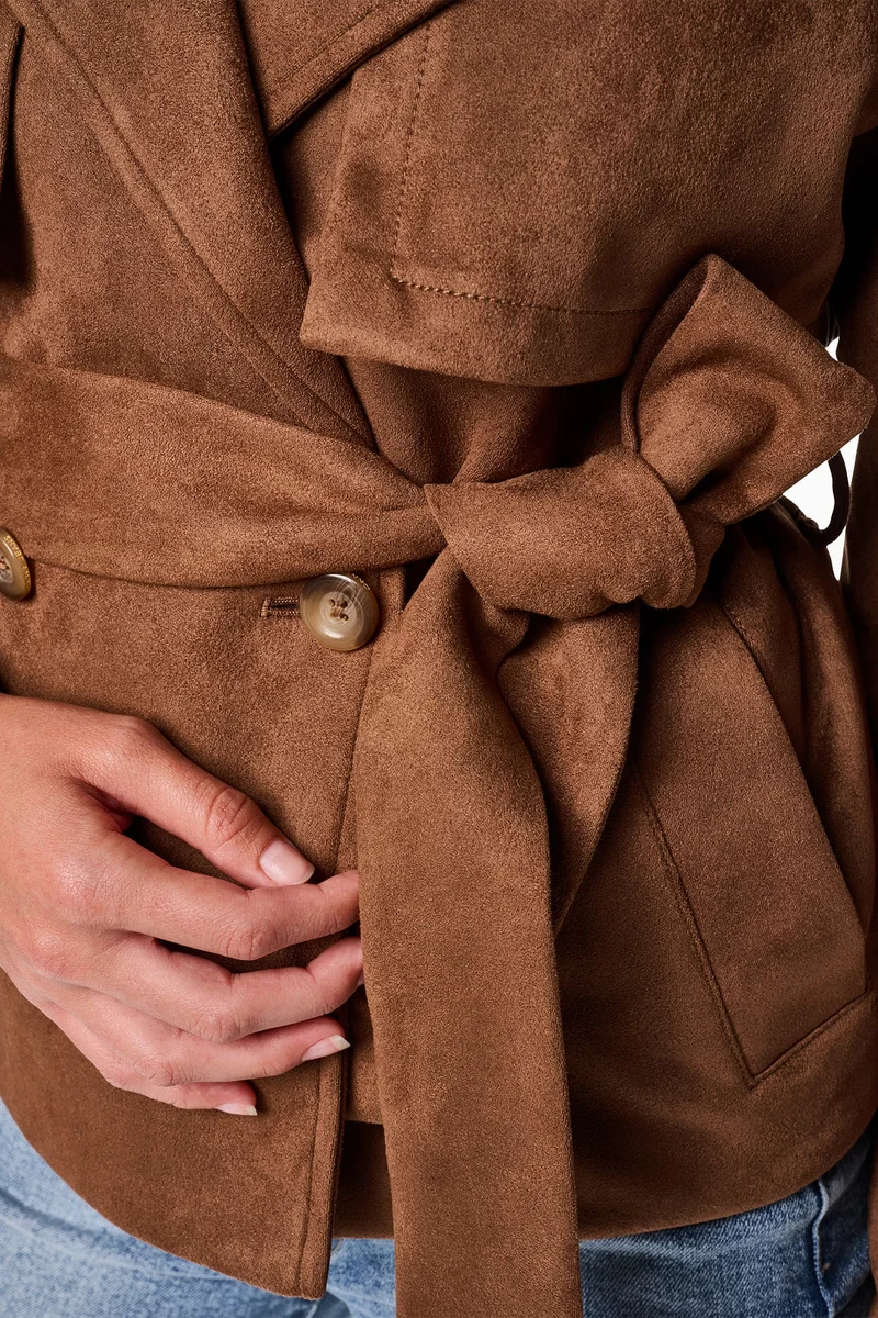DKNY  FAUX SUEDE SHORT TRENCH COAT for Women | Best Price UAE