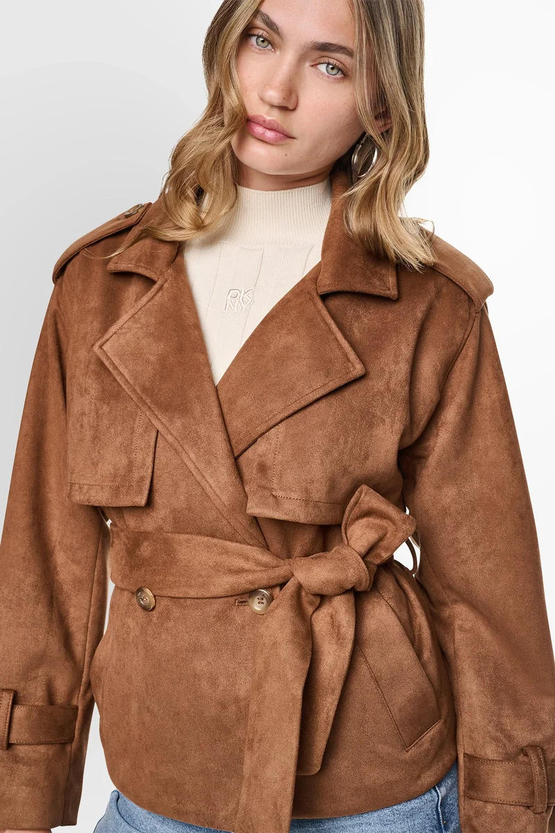 DKNY  FAUX SUEDE SHORT TRENCH COAT for Women | Best Price UAE