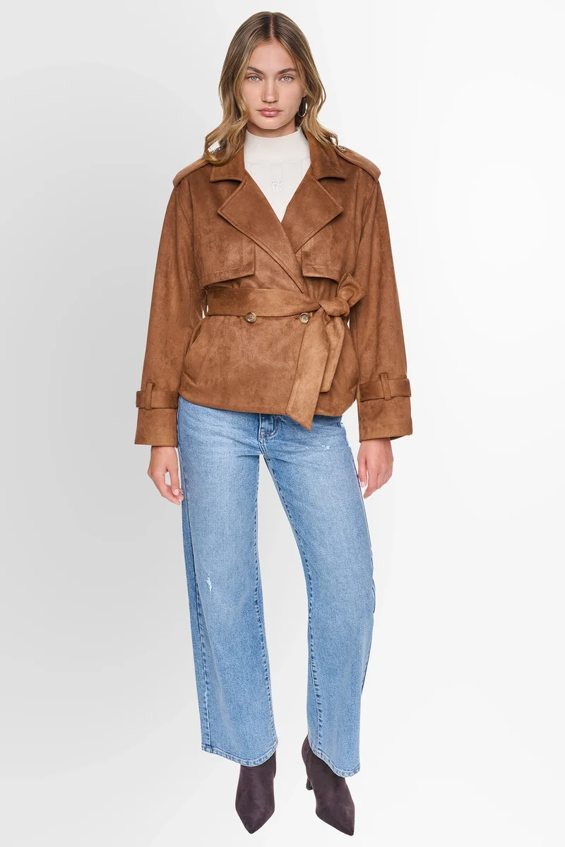 DKNY  FAUX SUEDE SHORT TRENCH COAT for Women | Best Price UAE