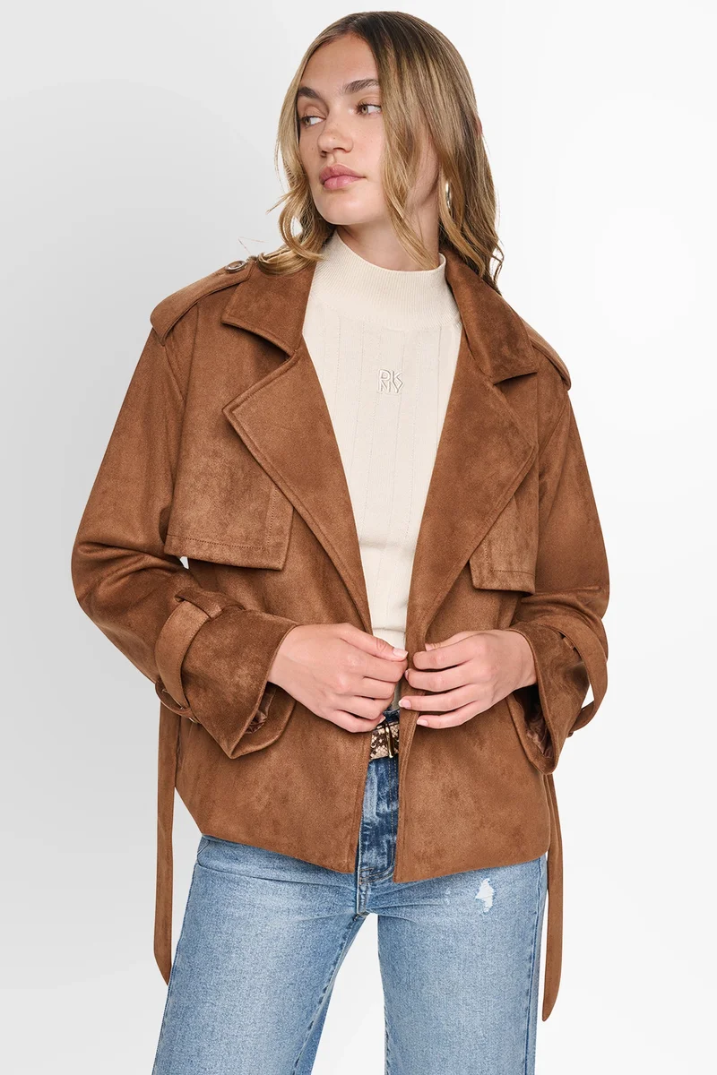 DKNY  FAUX SUEDE SHORT TRENCH COAT for Women | Best Price UAE