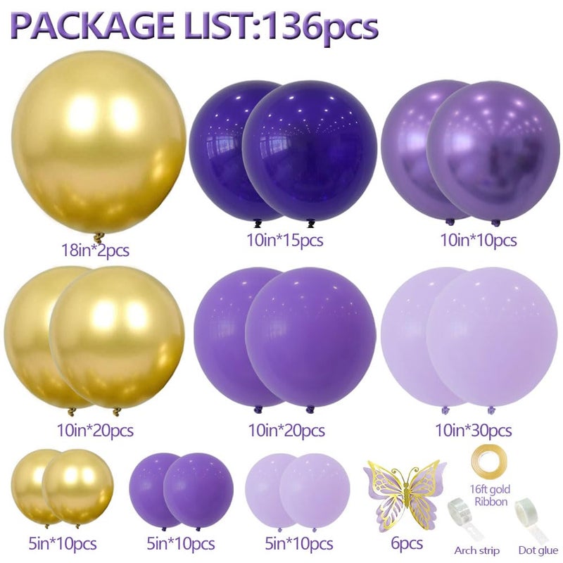 DCJHFJ Purple Balloon Garland Kit With Butterfly Dark And Gold Arch Lavender Light Decoration For Baby Girl Princess Party Birthday - Image 2