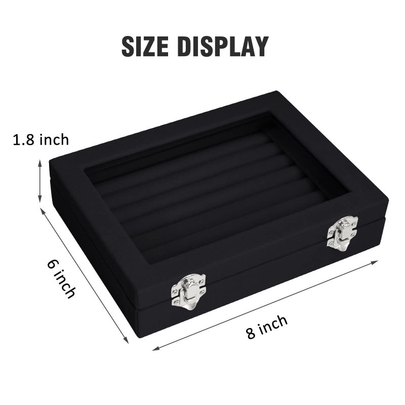 Vicoter Rings Organizer Tray 7 Slots Velvet Jewelry Earring Storage Box with Transparent lid Jewelry Display Case for Girls Wife Mom Women (Black) - Image 2