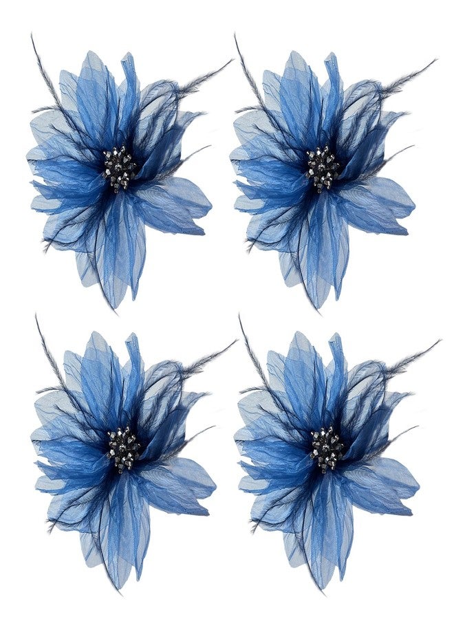Sanrich Women's Brooches 4pcs Organza Flower Feather Hair Clip Dancer Pin up Mexican Hair Flowers Clips Hairpin Brooch Tea Party Hats Headpieces Cotume Decor (blue) - Image 1