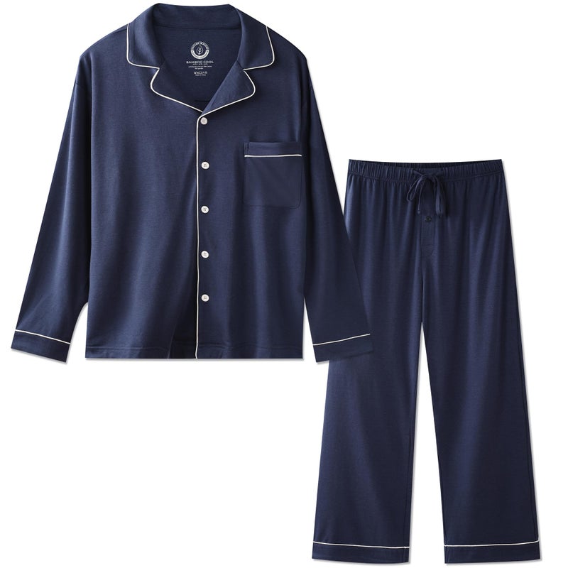BAMBOO COOL Mens Pajama Set Bamboo Viscose Cotton Soft Lightweight Loungewear Sleepwear Long Sleeve and Pants with Pockets - Image 1