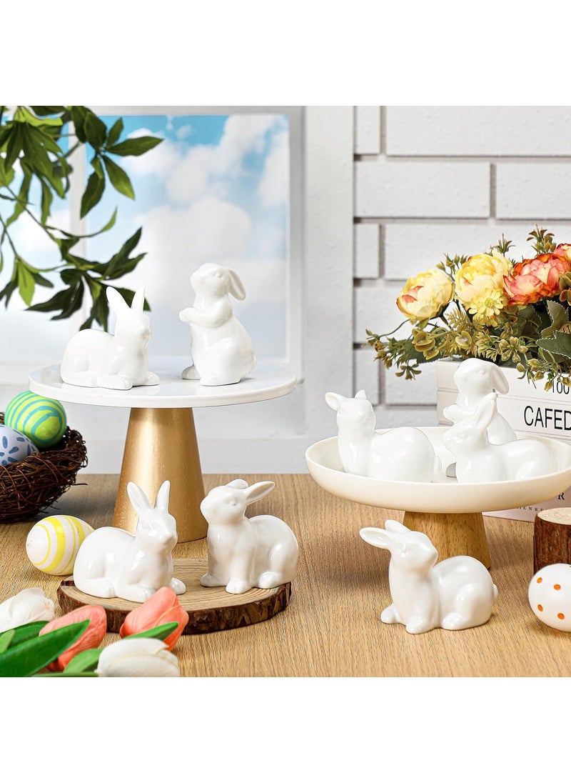 Nuenen Nuenen 8 Pcs Easter Bunny Decorations Mini Ceramic Rabbit Figurine Decor Vintage Bunny Figurine 35 Inch Spring Easter Porcelain Modern Home Decor for Living Room Bedroom Office DesktopWhite  - Image 1