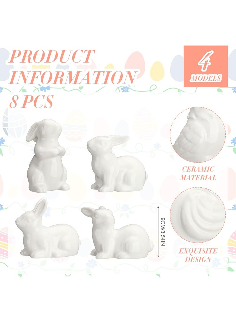 Nuenen Nuenen 8 Pcs Easter Bunny Decorations Mini Ceramic Rabbit Figurine Decor Vintage Bunny Figurine 35 Inch Spring Easter Porcelain Modern Home Decor for Living Room Bedroom Office DesktopWhite  - Image 2