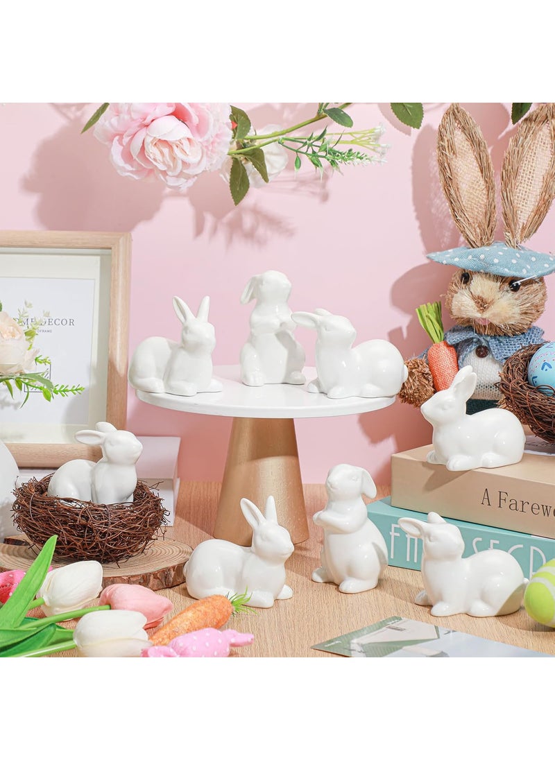 Nuenen Nuenen 8 Pcs Easter Bunny Decorations Mini Ceramic Rabbit Figurine Decor Vintage Bunny Figurine 35 Inch Spring Easter Porcelain Modern Home Decor for Living Room Bedroom Office DesktopWhite  - Image 3