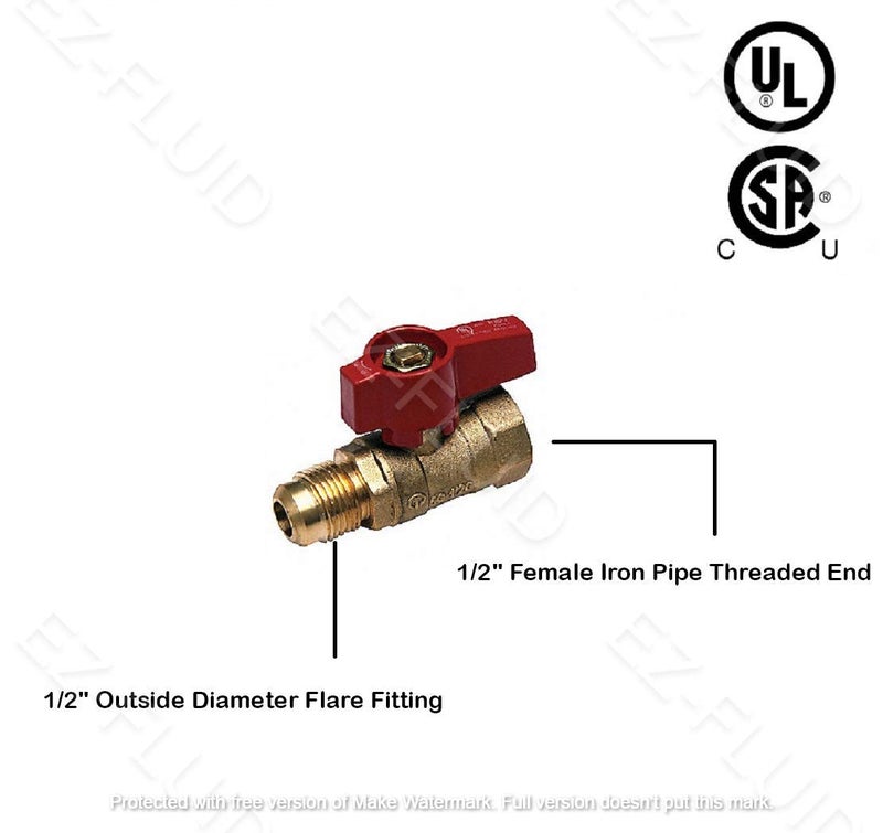 EZ-FLUID (1) EZ-Fluid 1/2" FIP x 1/2" OD Flare Gas Ball Valve Straight Heavy Duty Brass Shut Off Valve,Quarter Turn for Natural Gas,Propane,Plumbing Fitting Indoor&Outdoor Appliances - Image 2