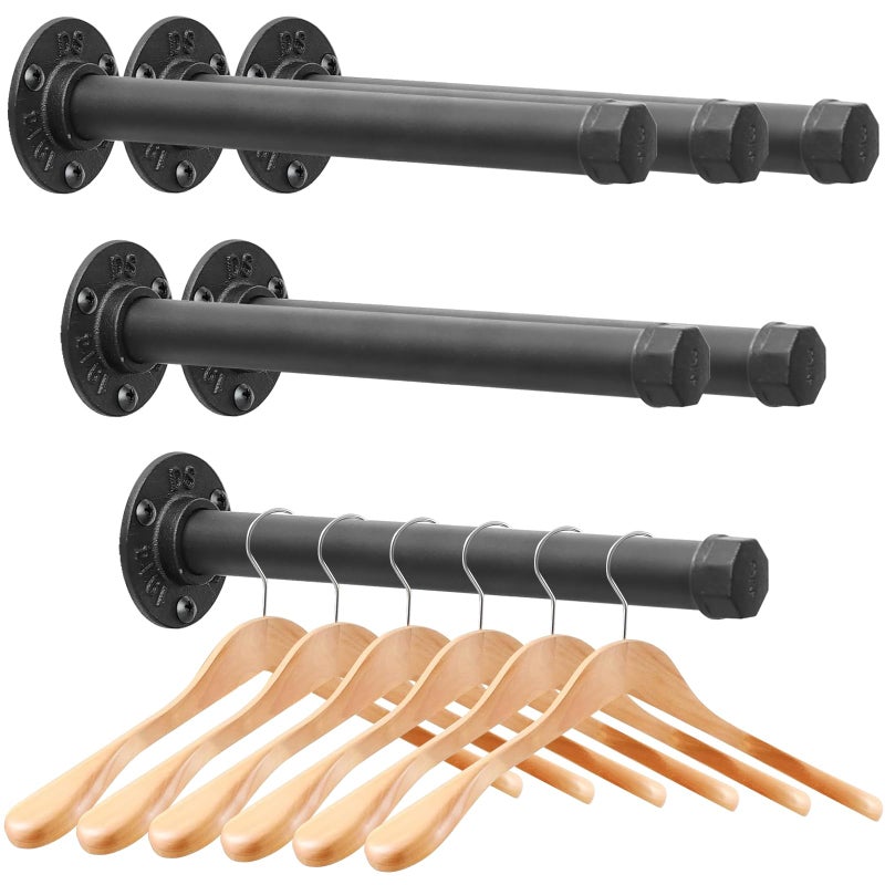 Cazzon Cast Iron Wall Mounted Clothes Rack, Heavy Duty Industrial Pipe Clothing Rack for Hanging Clothes, Garment Racks for Wardrobe Organizers and Storage, DIY Closet Rods Closet Bar (Black 6 Pack, 12 in) - Image 1