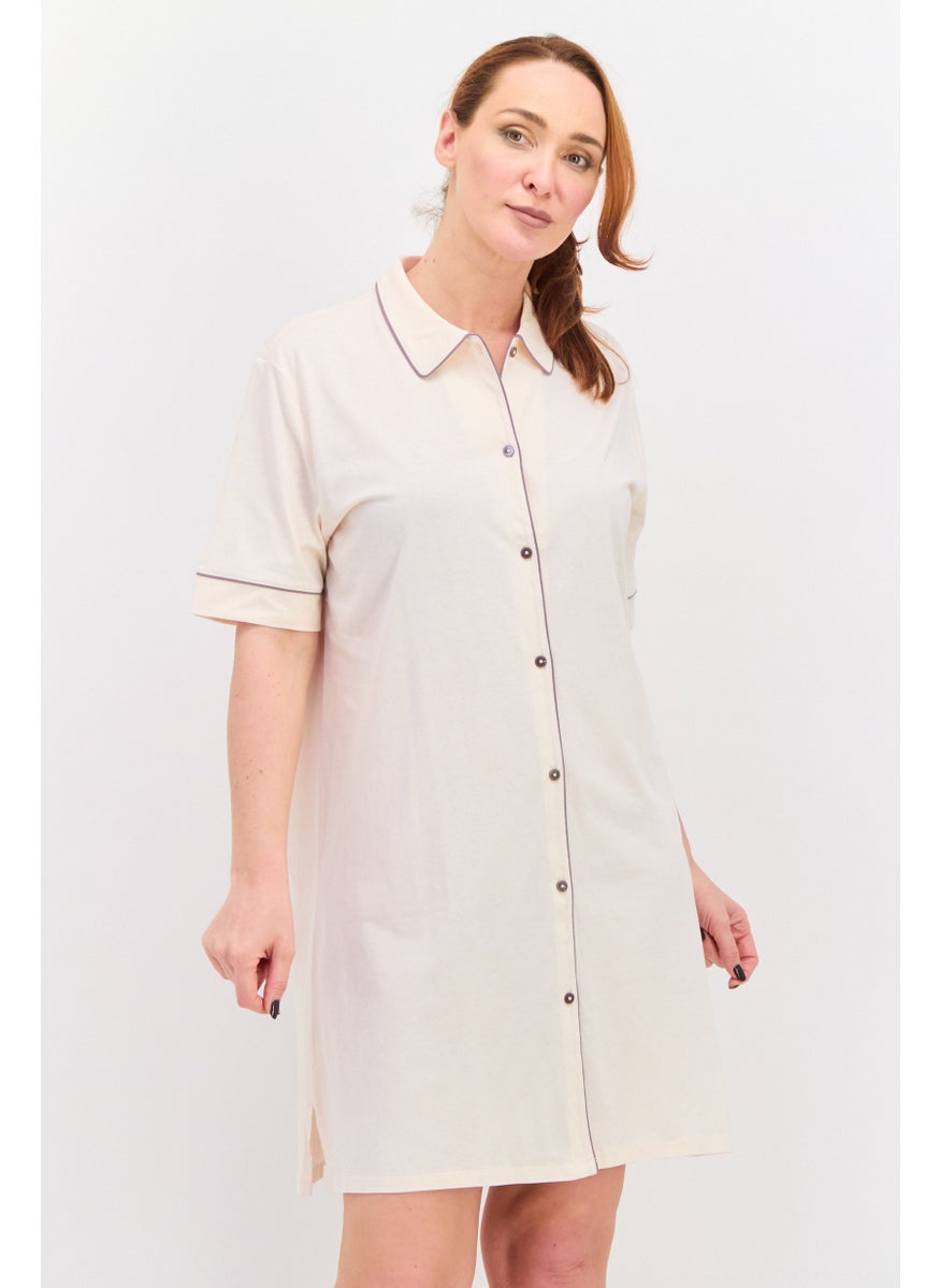 TRIUMPH Women Plain Nightwear Dress, Beige  - Image 1