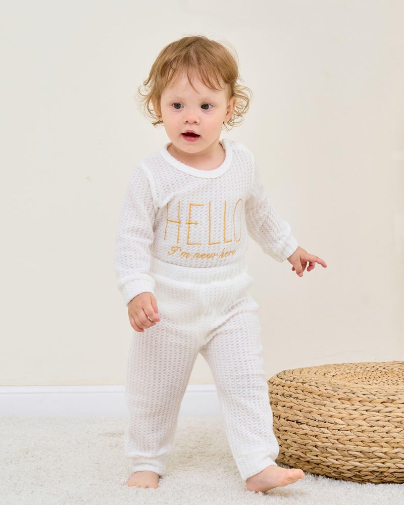 Renotemy Newborn Baby Boy Clothes 0-3 Months Baby Boy Outfit I'm New Here Coming Home Newborn Essentials Outfits Infant Baptism Shower Gifts Long Sleeve Clothing White Romper Pants Set with Hat - Image 3