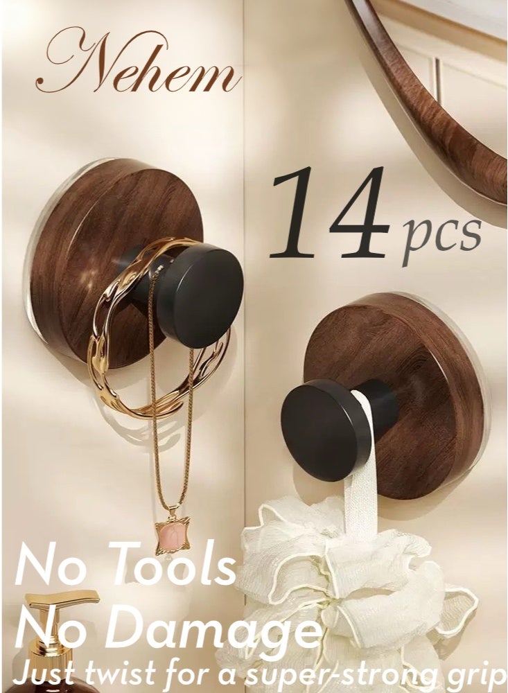 نيم خطافات جداريه 14 قطع خطافات جداريه قوية لاصقة ذاتية اللصق، علاقات ملابس جدارية وعلاقة حمام ملابس، خشب حبوب، شنق ثقيل دون مسامير أو الحفر للمنزل، الحمام، المطبخ، المكتب - Image 1