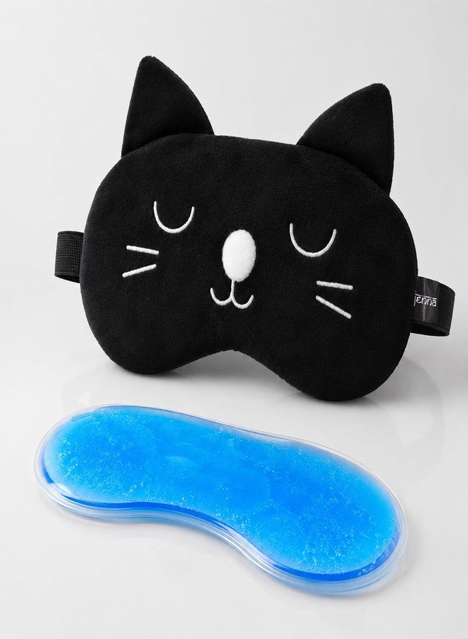 Jenna™ Cute Gel Fur Sleeping Eye Shade Mask Cover for Insomnia, Meditation, Puffy Eyes and Dark Circles Cat Black - Image 2