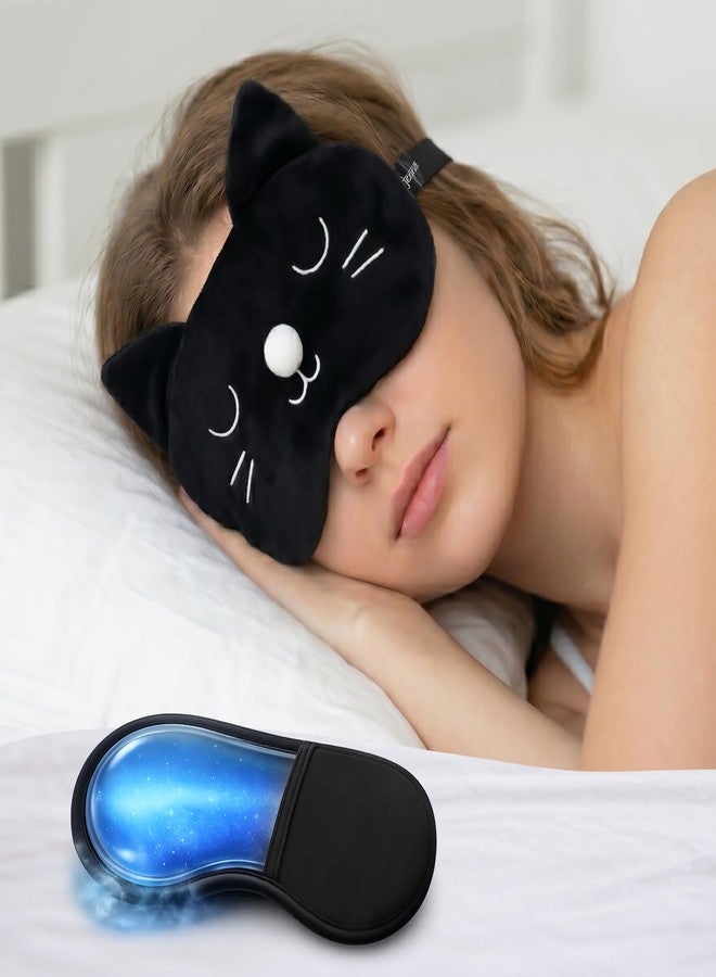 Jenna™ Cute Gel Fur Sleeping Eye Shade Mask Cover for Insomnia, Meditation, Puffy Eyes and Dark Circles Cat Black - Image 1