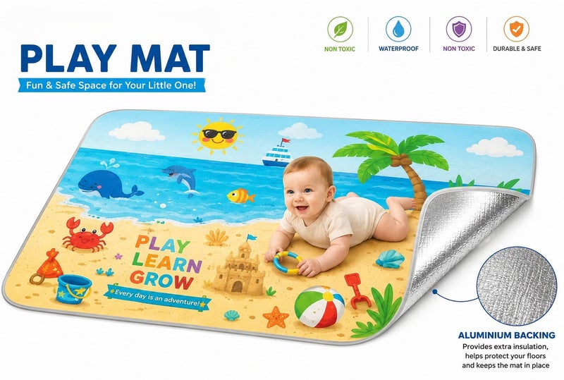 Earss Baby Play Mat 180 x 120cm | Waterproof Crawling Mat with Insulated Base | Soft Cushioned Floor Activity Mat for Babies & Toddlers | Non-Toxic Foldable Kids Play Surface | Assorted Designs - Image 1