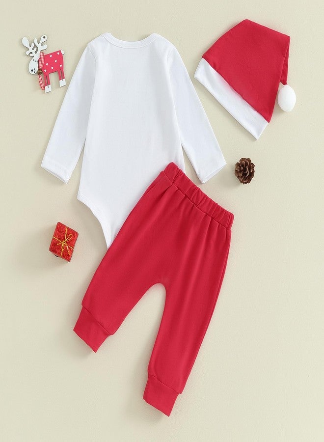 Amnnchya Baby Boy Girl Christmas Outfit 1st Long Sleeve Romper Tops Santa Stripes Pants Newborn First Christmas Clothes (First Elk,0-3 Months) - Image 3