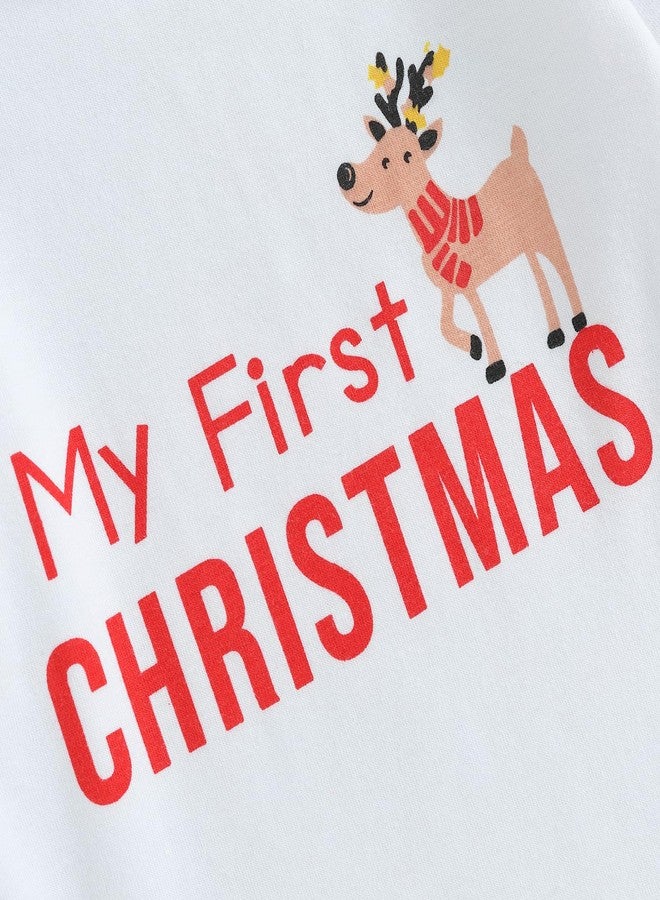 Amnnchya Baby Boy Girl Christmas Outfit 1st Long Sleeve Romper Tops Santa Stripes Pants Newborn First Christmas Clothes (First Elk,0-3 Months) - Image 5