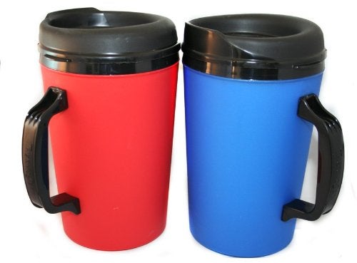 GAMA Electronics 2 ThermoServ Foam Insulated Coffee Mug 20 oz wLids 1 Blue  1 Red