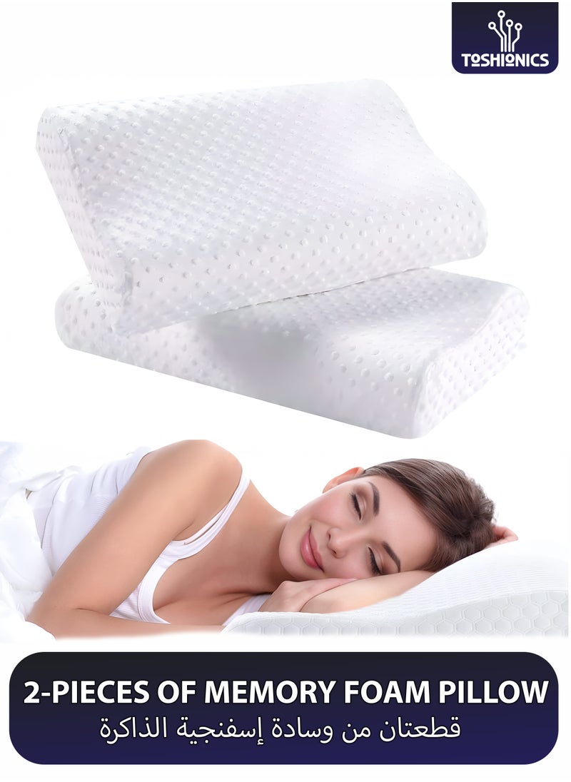 Toshionics Cervical Orthopaedic Memory Foam Technology Ergonomic Contour Medical Pillow For Sleep Comfort Premium Quality Neck Support and Shoulder Pain Relief With Washable Cover, 2 Pieces  - Image 1