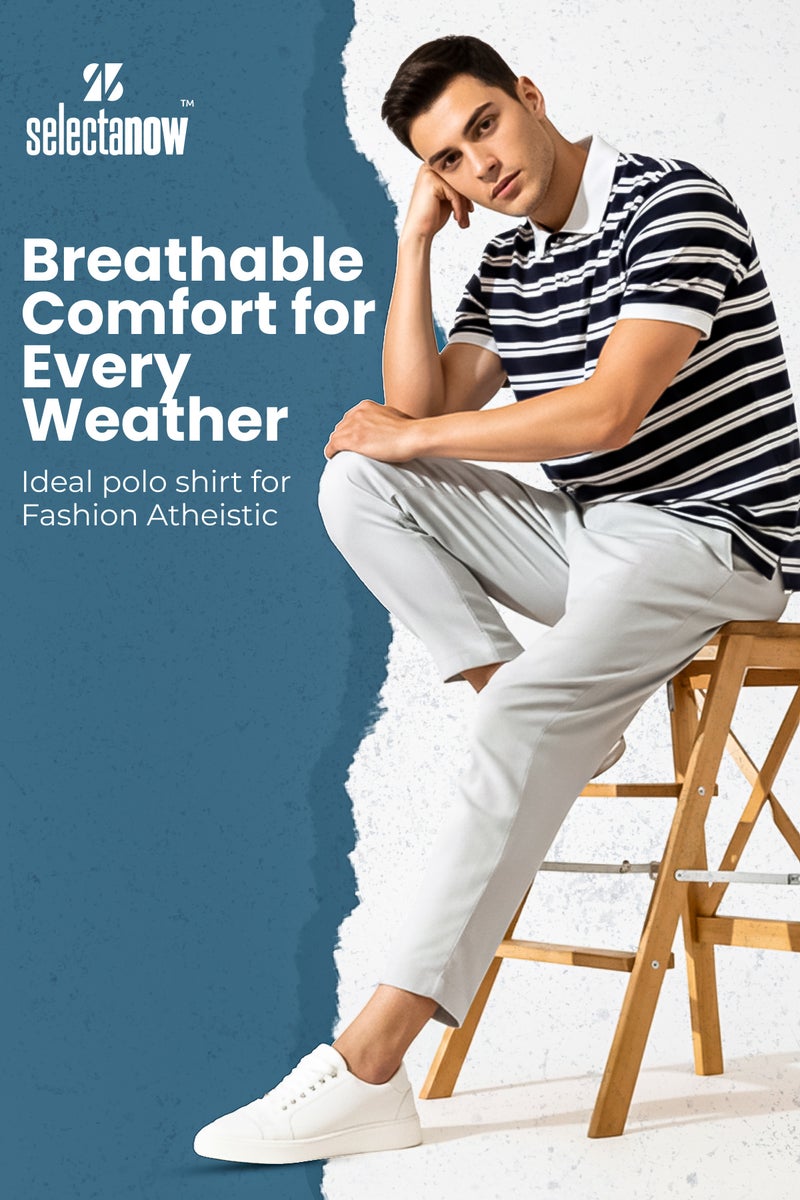 Selecta Now Mens Polo Shirt 100% Combed Cotton Short Sleeves Stripes Polo Shirt For Mens Breathable Polo Shirt - Image 4