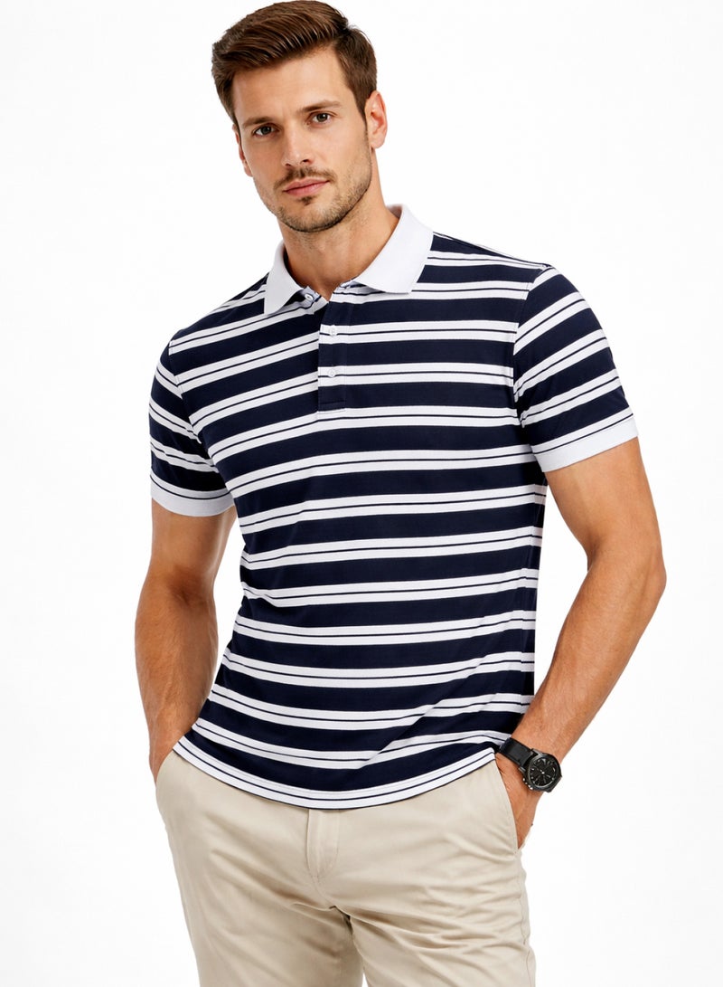 Selecta Now Mens Polo Shirt 100% Combed Cotton Short Sleeves Stripes Polo Shirt For Mens Breathable Polo Shirt - Image 1