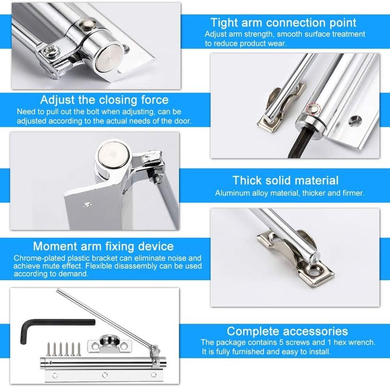 PARSPAR Door Closer Adjustable Spring Doors Closer Safety Automatic Door Closer for Light Weight Door for Residential Commercial Use with Fitting Set 1Pcs Silver - Image 3