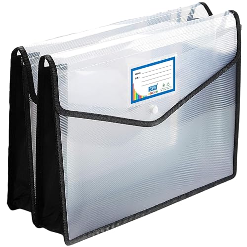 SPS File Folder, Transparent Poly-Plastic A4/Foolscap Documents File Storage Bag with Snap Button, Set of 2 (Black) - Image 1