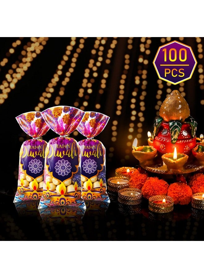 Pajean 100 Pieces Happy Diwali Party Favor Bags Festival Of Lights Gift Candy Bags With Twist Ties Cellophane Plastic Treat Goodie For Party Indian Celebration Supplies Decoration - Image 4