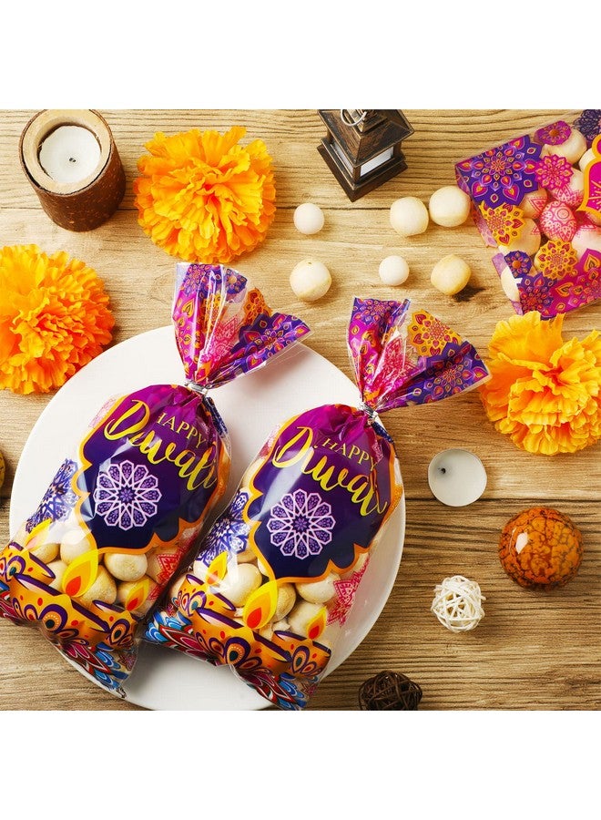 Pajean 100 Pieces Happy Diwali Party Favor Bags Festival Of Lights Gift Candy Bags With Twist Ties Cellophane Plastic Treat Goodie For Party Indian Celebration Supplies Decoration - Image 5
