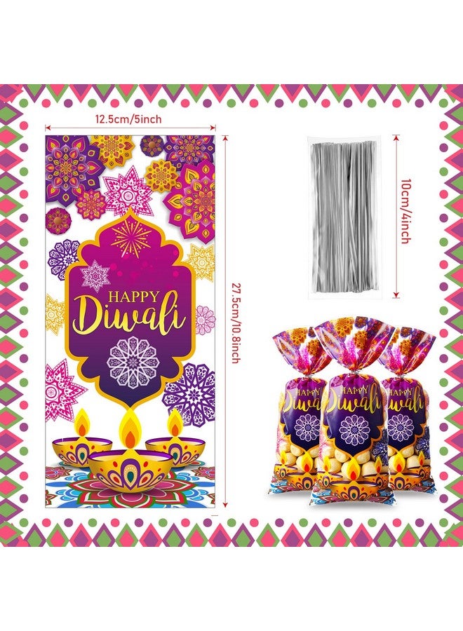 Pajean 100 Pieces Happy Diwali Party Favor Bags Festival Of Lights Gift Candy Bags With Twist Ties Cellophane Plastic Treat Goodie For Party Indian Celebration Supplies Decoration - Image 3