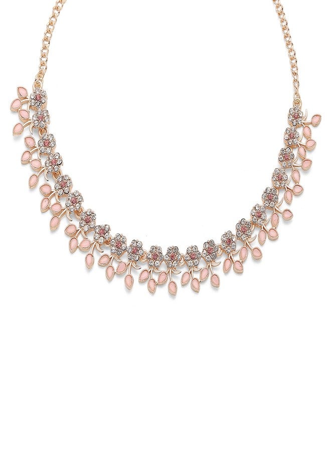 KENNICE Rhodium-Plated Cubic Zirconia Studded Leafy Shaped Necklace With Earrings Jewellery Set For Girls and Women - Image 3