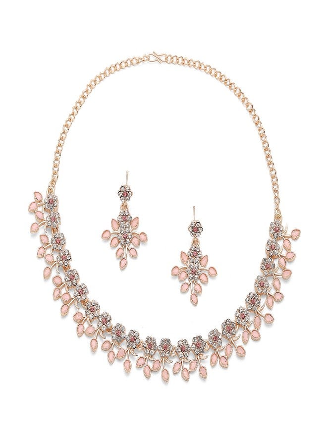 KENNICE Rhodium-Plated Cubic Zirconia Studded Leafy Shaped Necklace With Earrings Jewellery Set For Girls and Women - Image 2