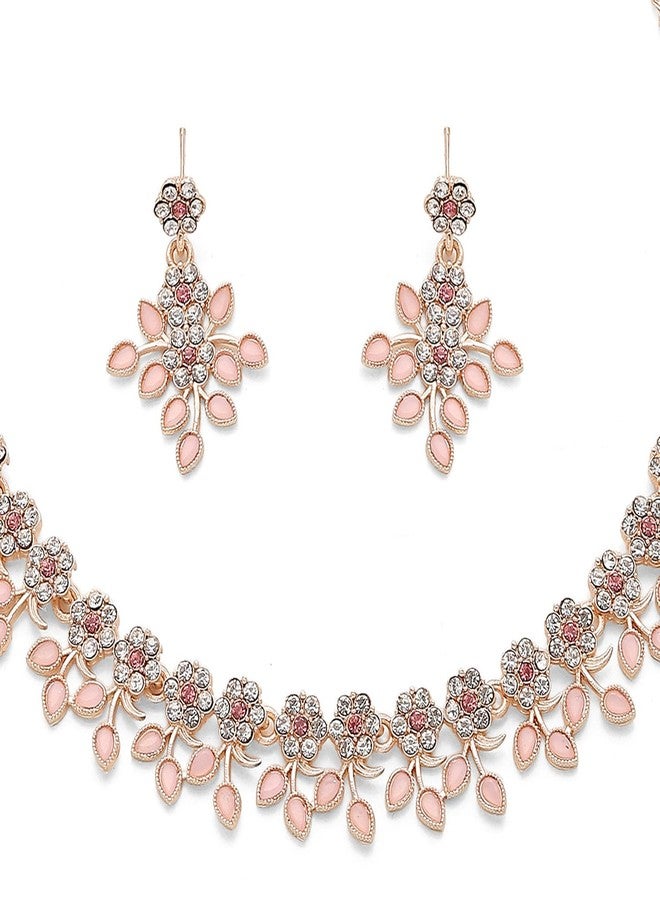 KENNICE Rhodium-Plated Cubic Zirconia Studded Leafy Shaped Necklace With Earrings Jewellery Set For Girls and Women - Image 4