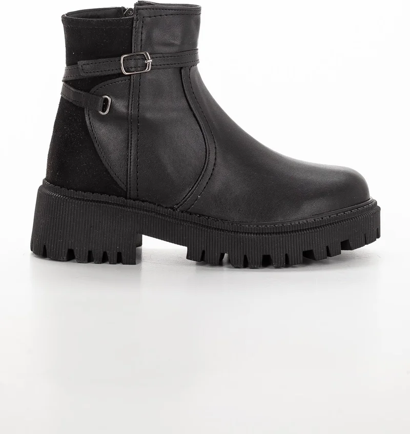 Dilimler Ayakkabı Slices Shoes Thick Sole Laceless Buckle Black Women's Boots
