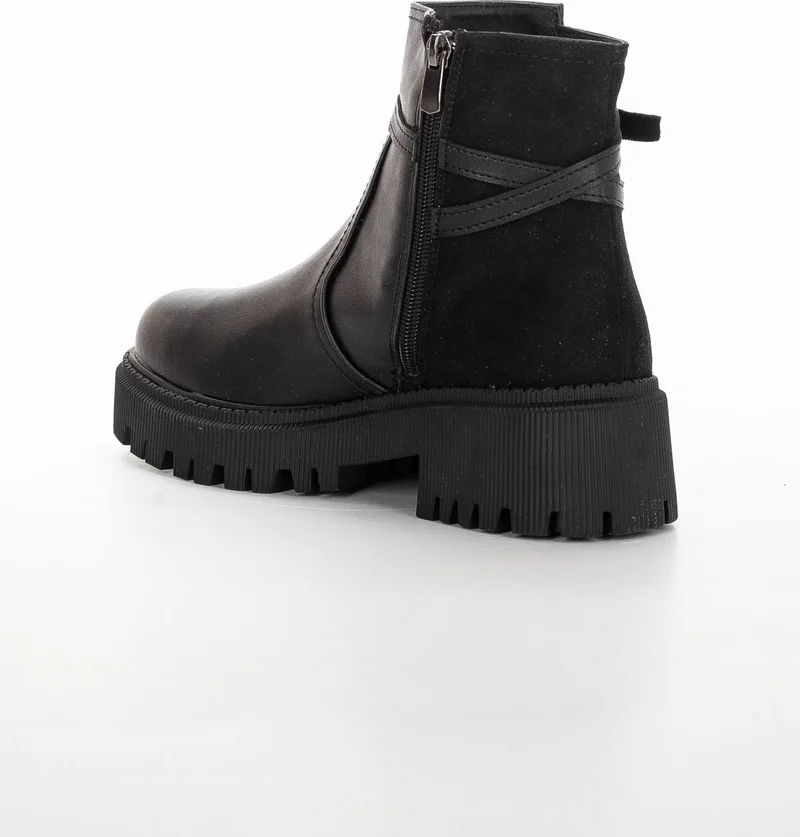Dilimler Ayakkabı Slices Shoes Thick Sole Laceless Buckle Black Women's Boots