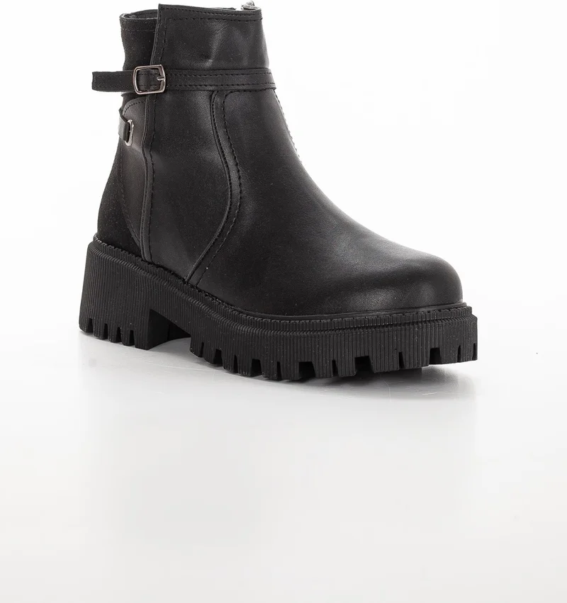 Dilimler Ayakkabı Slices Shoes Thick Sole Laceless Buckle Black Women's Boots