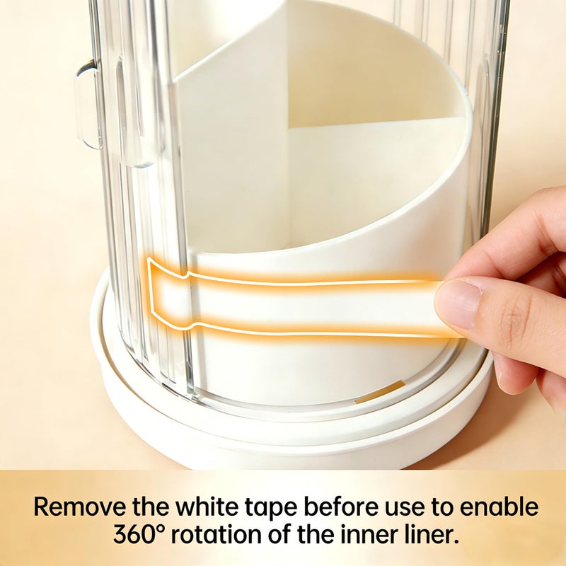 Banafich 3-Slot Rotating Toothbrush Holders with Lid, Enclosed Toothbrush Holders for Bathrooms, Countertop Plastic Toothpaste Holder with Cover, Makeup Brush Holder for Vanity, Utensil Storage(White) - Image 4