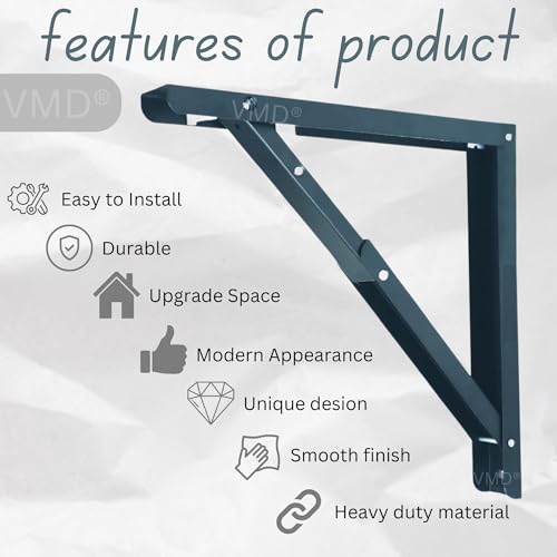 VMD, Heavy Duty 16" (Grey) Foldable Shelf Bracket, DIY Folding Shelves, l Bracket, Wall Brackets, Wall Angle Bracket, Folding Table Bracket with Fittings for fold Down Steel Table (Pack of 2) - Image 5