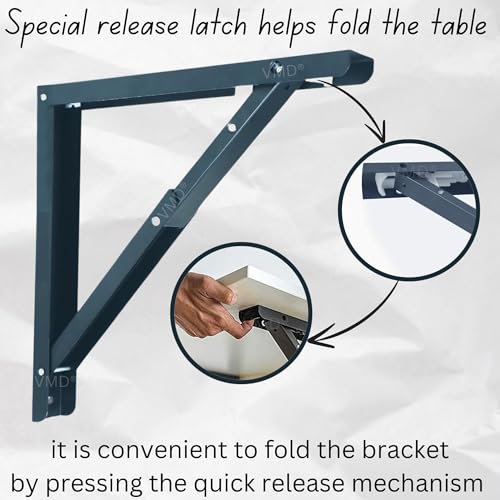 VMD, Heavy Duty 16" (Grey) Foldable Shelf Bracket, DIY Folding Shelves, l Bracket, Wall Brackets, Wall Angle Bracket, Folding Table Bracket with Fittings for fold Down Steel Table (Pack of 2) - Image 4