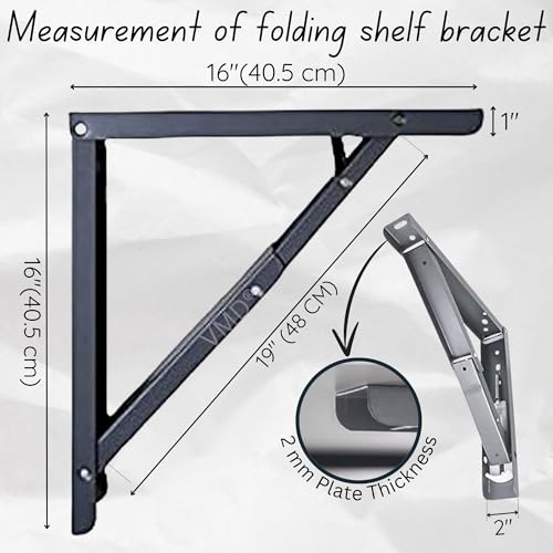 VMD, Heavy Duty 16" (Grey) Foldable Shelf Bracket, DIY Folding Shelves, l Bracket, Wall Brackets, Wall Angle Bracket, Folding Table Bracket with Fittings for fold Down Steel Table (Pack of 2) - Image 3