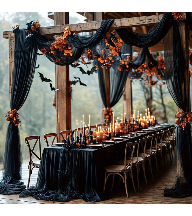 Black Sheer Tulle Polyester Fabric 29.5x4040cm for Wedding Party Decor - Image 2